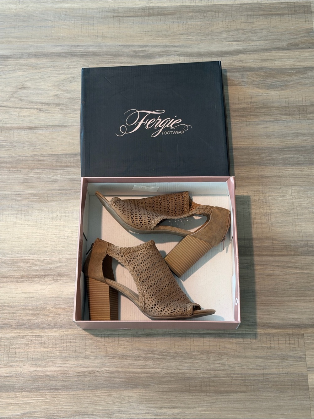 NIB Fergie Footwear | Henley Cutout Peep Toe Block Heel Booties | Sand | Size 10